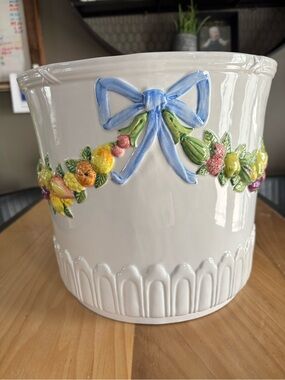 Italian Ceramic Cache Pot with raised pattern